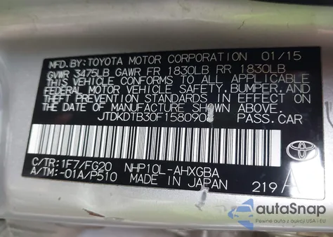 2015 Toyota Prius C Three from USA, damaged, VIN JTDKDTB30F1580908